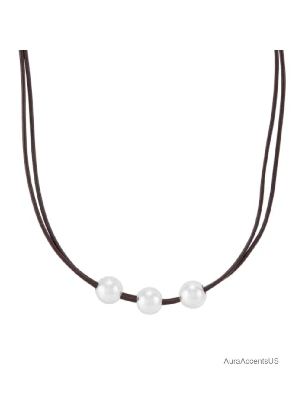 Sterling Silver Leather Necklace 8mm Beads 18-20" Adjustable Lobster Clasp